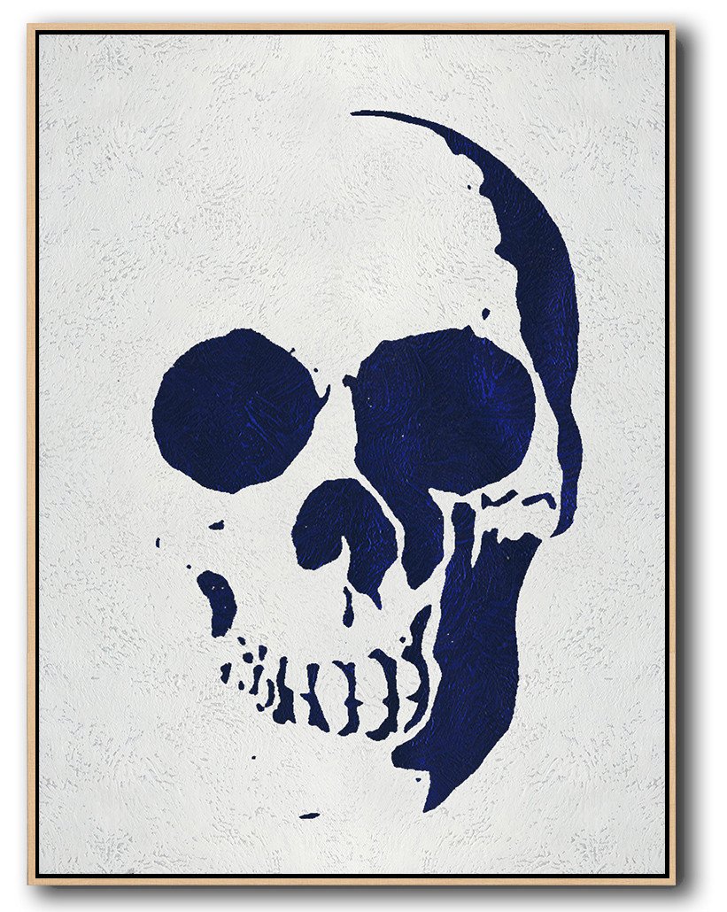 Buy Hand Painted Navy Blue Abstract Painting Skull Art Online - Contemporary Abstract Artists Huge